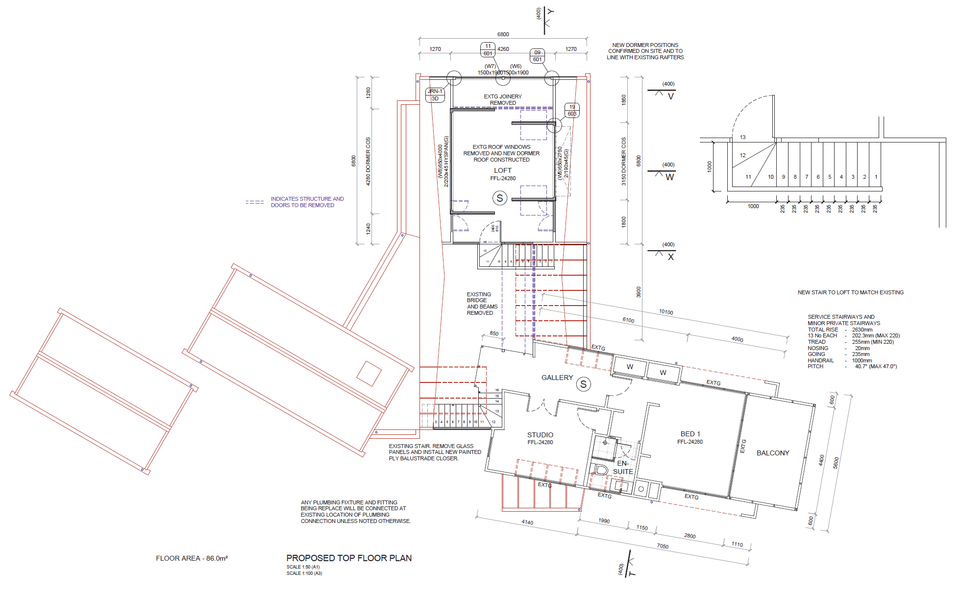Proposed elevations showing new dormer roofs and joinery