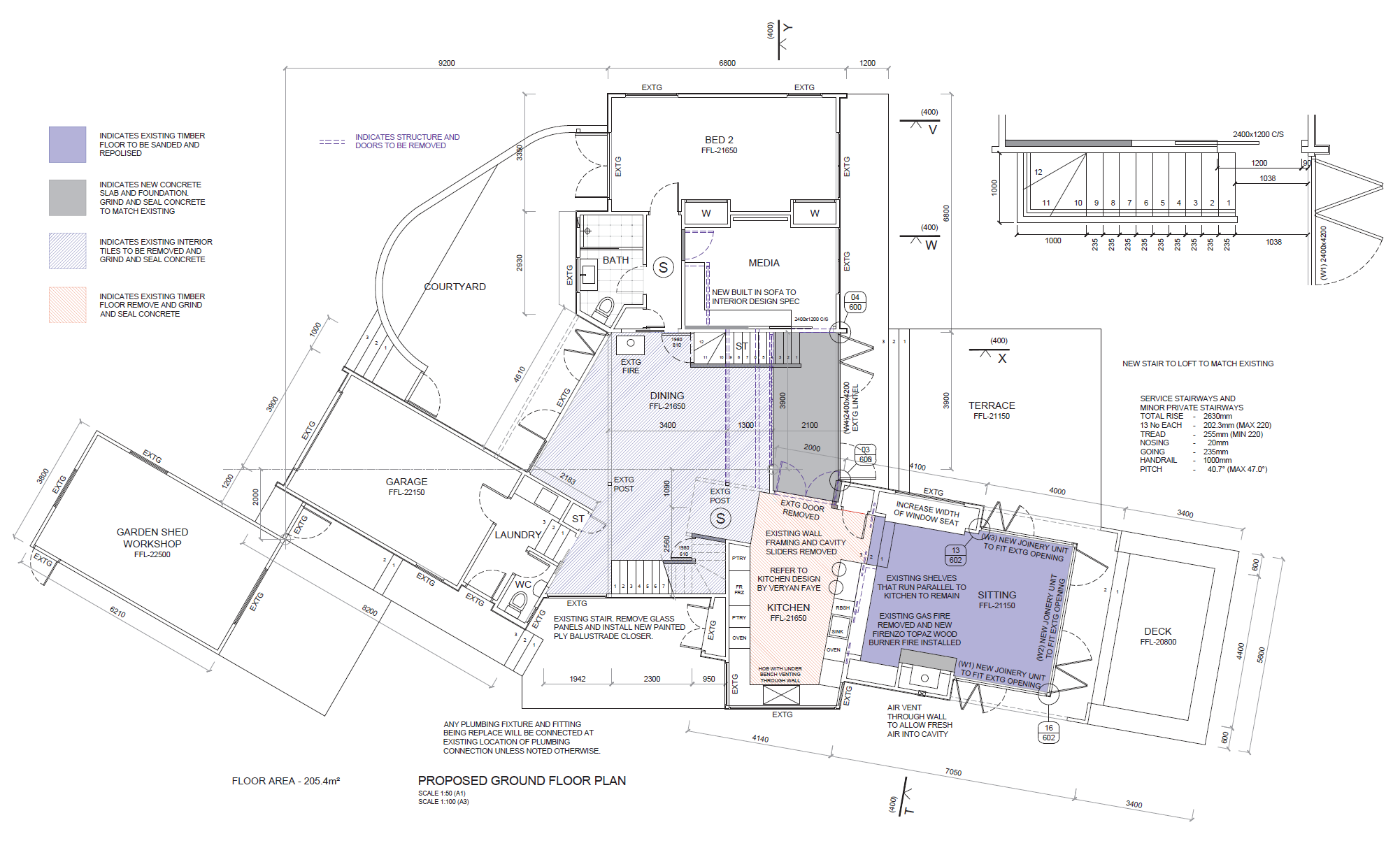 Proposed top-floor plan showing the loft, studio, bedroom and balcony areas