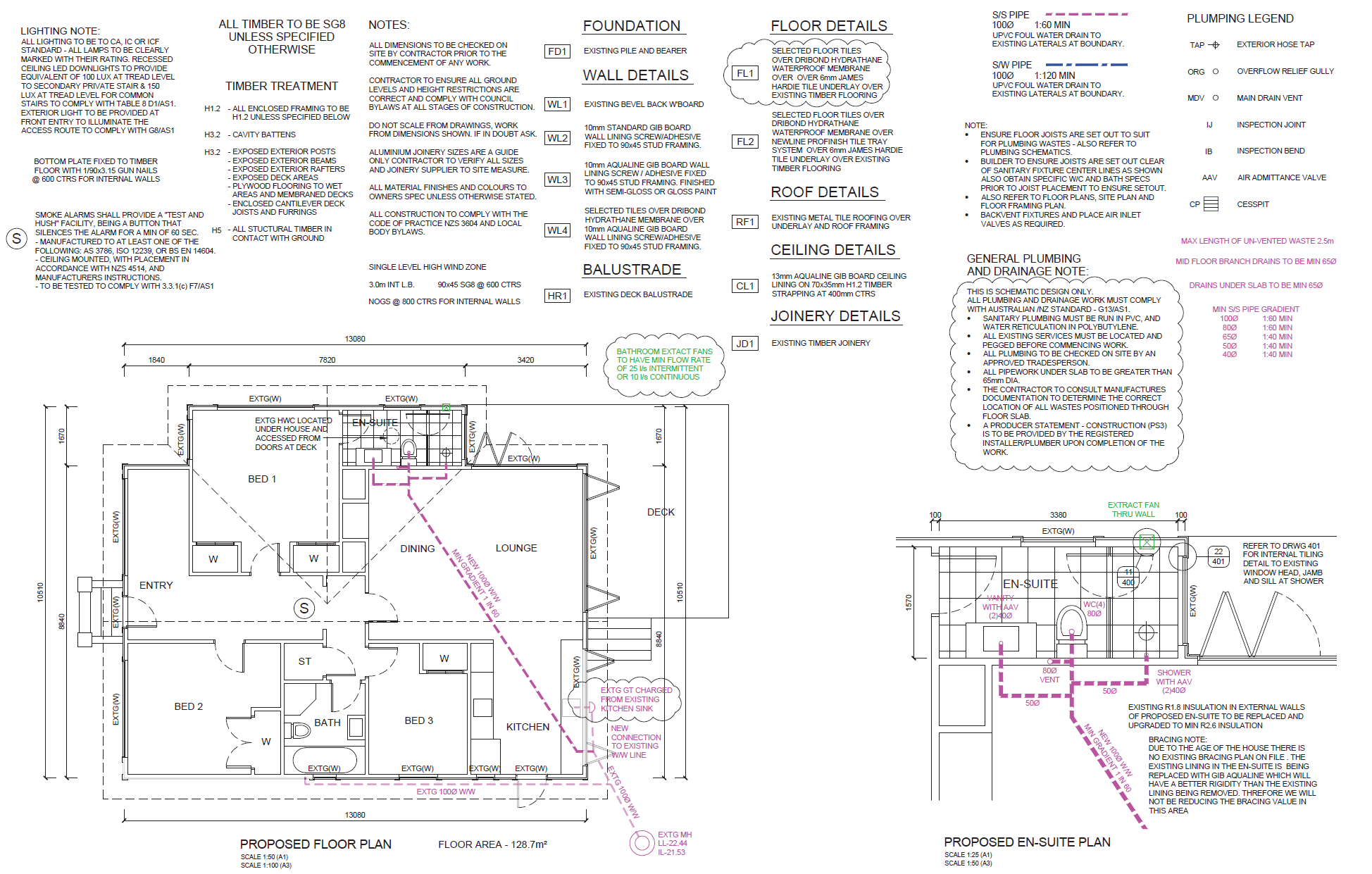 Bathroom renovation plans and construction details for Birkenhead