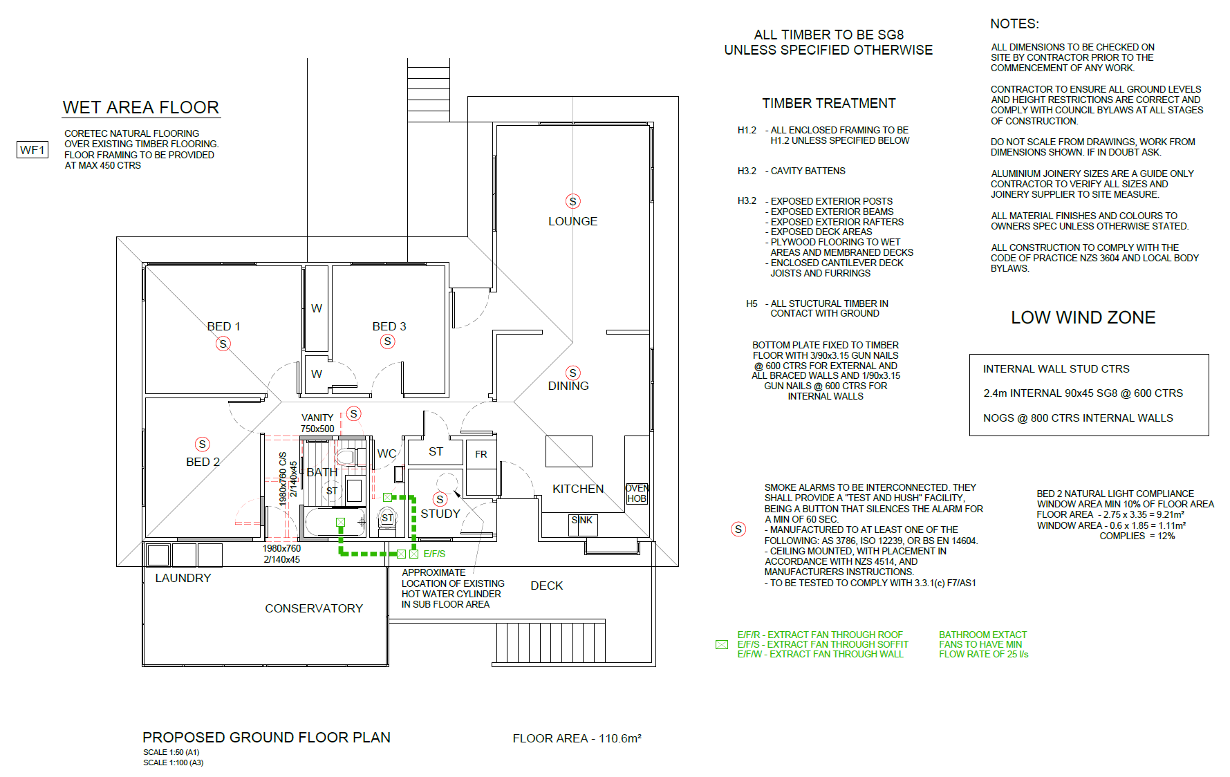 Bathroom plan and proposed floor layout for Torbay